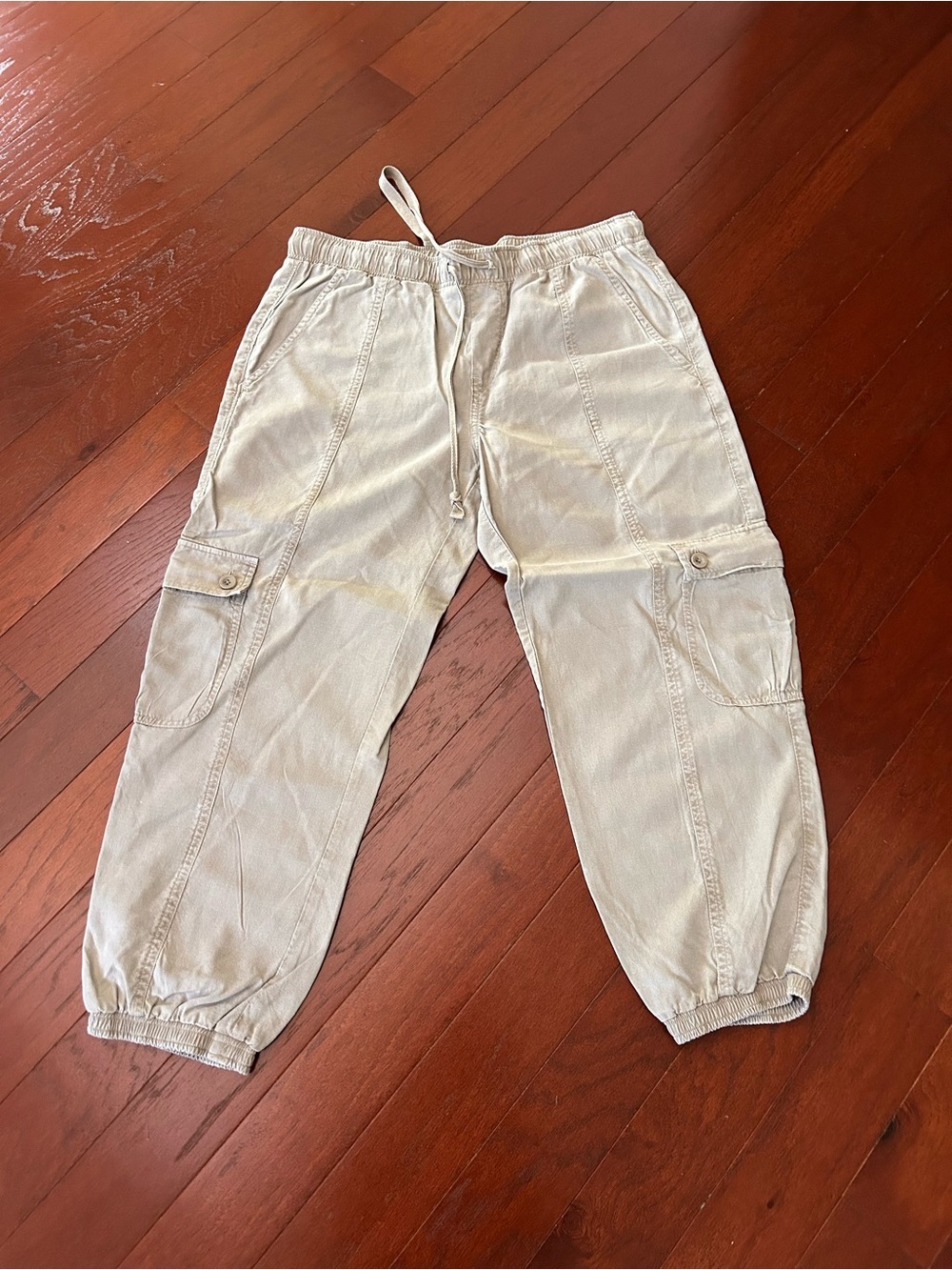 $148 CLOTH & STONE Anthropologie Tencel Lyocell Cargo Jogger Pants beige Small